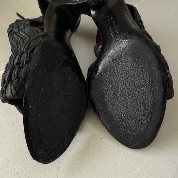 Givenchy Size 39 G Woven Nappa Black Leather Sandals Heels  Zip Open Toe + Box - Picture 9 of 15